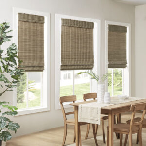 The Madison Park Eastfield Bamboo Light Filtering Roman Shade offers a natural and eco-friendly update to your home. This roman shade is made from a 100% bamboo woven material with unique variations in the color