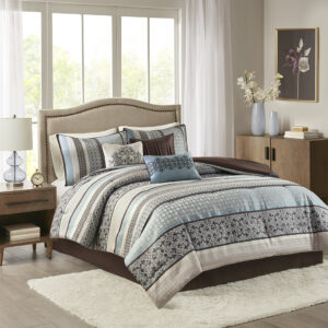 Update your bedroom with the Princeton comforter set. Princeton creates character with intricate geometric and damask prints in a mix of grey