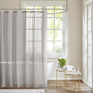 Add a casual update to your bathroom with the Anna sheer shower curtain. A striped texture within this shower curtain provides the perfect backdrop for the soft grey adding dimension to your space. As this curtain is sheer