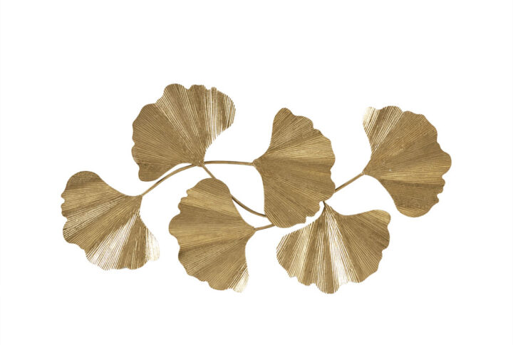 The Martha Stewart Faye Gold Foil Metal Ginkgo Leaf Wall Decor offers a stunning accent piece to elevate your home decor. This metal wall sculpture features a ginkgo leaf design with a gold foil finish for a luxurious transitional look. Easily mount this wall art horizontally with hooks on to your wall to give your home decor a transitional touch with a modern flair.