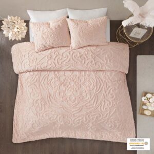 The Madison Park Laetitia Tufted Cotton Chenille Medallion Duvet Cover Set provides an alluring shabby chic update to your bedroom. This globally inspired duvet cover features a 100% cotton face and reverse with a tufted chenille medallion centered on top of the bed. The 2 matching shams (1 in Twin/Twin XL) coordinate with the cotton duvet cover to complete the boho look. Perfect for all season use