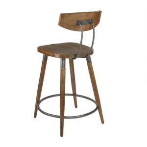 this counter stool features a pecan wire brush finish that create a warm and natural allure. Metal accents and a ring footrest showcase a gunmetal finish to complement the mid-century design. Strong and sturdy