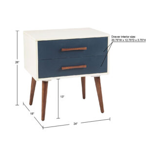 Transform your home with the striking style of the INK+IVY Jeremy Storage Nightstand. This rectangular nightstand features two pull-out drawers to easily store and keep your essential items within reach. The navy hues on the drawers are complemented by pecan wood handles and legs that stand out against the off-white frame. Create a stunning mid-century modern look in your bedroom with this handsome storage nightstand. Leg assembly is required.