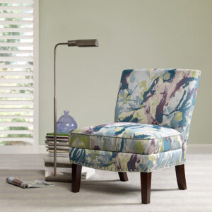 The Madison Park Hayden Slipper Accent Chair offers the perfect marriage of comfort and style to update your home decor. This upholstered slipper chair flaunts an armless design and an elegant back to create a gorgeous silhouette. The vivid upholstery is complemented by the rich finish on the solid wood legs