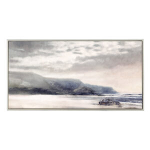 Experience the captivating essence of the "Moody Coast" canvas wall art by Madison Park. This stunning landscape piece features a coastal horizon printed on canvas