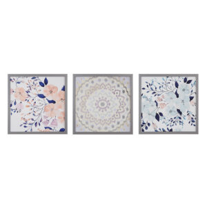 The Summer Bliss Silver Framed Floral Medallion 3-piece Wall Decor Set by Artist Rain Shanks