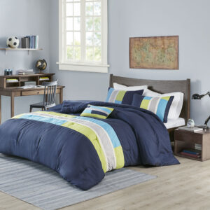 The Mi Zone Pipeline Comforter Set offers a fresh update to your room. The ultra-soft microfiber comforter boasts a striped pieced design in bold colors