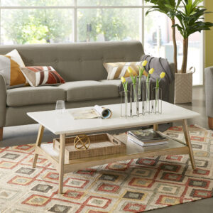 Add the bold Madison Park Parker Coffee Table to your living space. This all wooden mid-century inspired coffee table will go nicely with your living room decor. It features a Off-white finish table top composed from manufactured wood