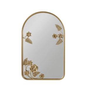 Elevate your space with the timeless elegance of the Adaline Arched Metal Floral Wall Mirror by Madison Park. Featuring intricate metal flowers and leaves finished in a luxurious metallic gold