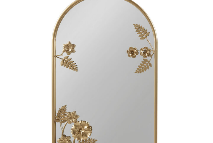 Elevate your space with the timeless elegance of the Adaline Arched Metal Floral Wall Mirror by Madison Park. Featuring intricate metal flowers and leaves finished in a luxurious metallic gold