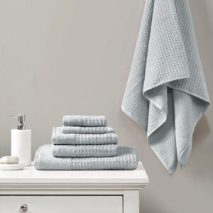 Our Madison Park Spa Waffle Cotton Towel 6 Piece Set provides the perfect textured update to your bathroom decor. This 100% cotton towel set features an all-over waffle combed jacquard design for a rich texture