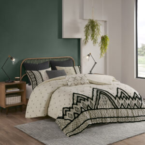 Create a modern-boho eclectic look in your bedroom with the INK+IVY Marta 3 Piece Cotton Comforter Set. The natural-hued cotton and flax linen comforter and shams features a black diamond print with black chenille textured trim that adds dimension and creates a globally inspired look. The cotton flax linen fabric creates a crisp