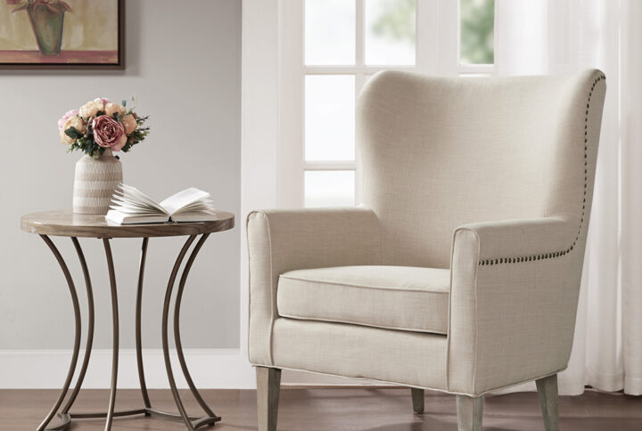 Make a statement in your living room with the Madison Park Colette Accent Chair. The high back and track arms of this stylish accent chair create an elegant silhouette