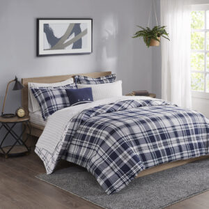 Restyle your bedroom with the Madison Park Essentials Patrick Reversible Comforter Set with Sheet Set. The reversible comforter and shams (1 in Twin Sizes) feature a navy plaid print on the face and a white plaid print on the reverse