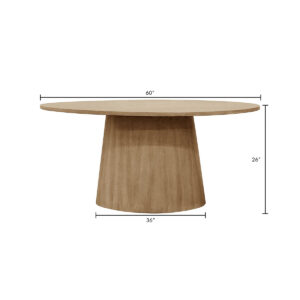 Gather friends and family around the Chapel Hill 60" Oval dining table for delicious meals and engaging conversations. The Sturdy base in a sleek modern design elevates any dining space. Wire brushed solid Mindi wood in a soft brushed wheat comfortably seats 4 to 6 people.