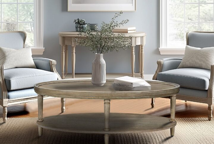 Experience sophistication with the Ayanna Oval Coffee Table from Martha Stewart’s Bedford Collection. The oval shape not only adds a touch of elegance but also ensures smooth lines and flow in your living space. Coupled with a distinctive raised edge