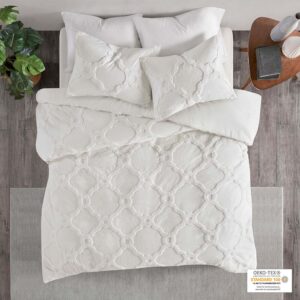 Refresh your bedroom with the Madison Park Pacey 3 Piece Tufted Cotton Chenille Geometric Duvet Cover Set. This 100% cotton duvet cover features a geometric tufted chenille design that adds a soft texture and dimension to the top of the bed. The 2 matching shams perfectly coordinate with the duvet cover to create a classic