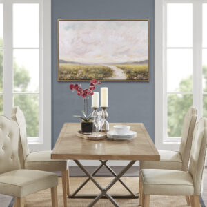 featuring soft and subdued multi-colors that evoke a serene and calming ambiance. Hand embellishment adds an extra dimension to the artwork. Housed in a brown colored gallery frame