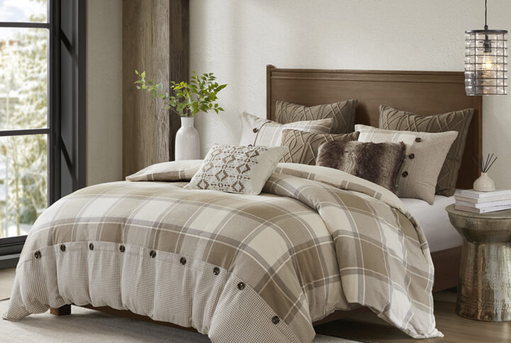 Elevate your bedroom with the cozy look of our Madison Park Signature Urban Cabin 9 Piece Comforter Set. This cotton jacquard bed showcases a beautiful plaid design that perfectly embodies casual farmhouse style. This set includes 1 comforter