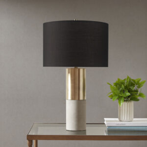 Define your space with the decadence of INK+IVY’s Fulton Concrete Table Lamp. The steel and concrete base flaunts a gold metal finish that spirals around itself for a glitzy look. A fabric drum-shaped shade lavishly complements the base with its gold hue. The 72-inch clear cord provides plenty of length to place the lamp in your living room or bedroom for extra light