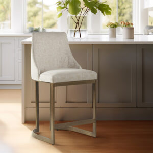 Bryce counter height stool from Madison Park combines modernity with traditional elegance. Its curved arms and rounded back exude style