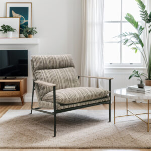 The Stripe/Multi Monte Accent Chair is the perfect update to a mid-century modern decor.  The  metal frame with solid wood armrests and high-density foam filling provide long-lasting support and comfort. Upholstered in a modern polyester stripe fabric