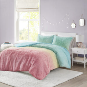 Add a cozy and stylish update to your bedroom with the Mi Zone Primrose ombre shaggy faux fur comforter set. The ultra soft comforter features a rainbow ombre shaggy faux fur that creates a fun and trendy look