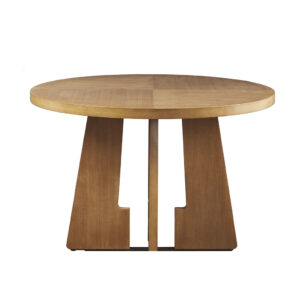 modern style of the INK+IVY Kennedy 44" Diameter Round Dining Table. Finished in beautiful pecan wood veneer