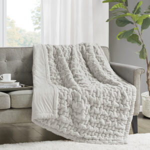 Add a modern and sophisticated touch to any space with the Madison Park Ruched Fur Throw. This throw features a solid ruched fur pattern