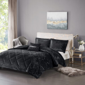 Create a luxuriously comfortable and lush bedroom space with the Intelligent Design Felicia Velvet Comforter Set. The crushed velvet