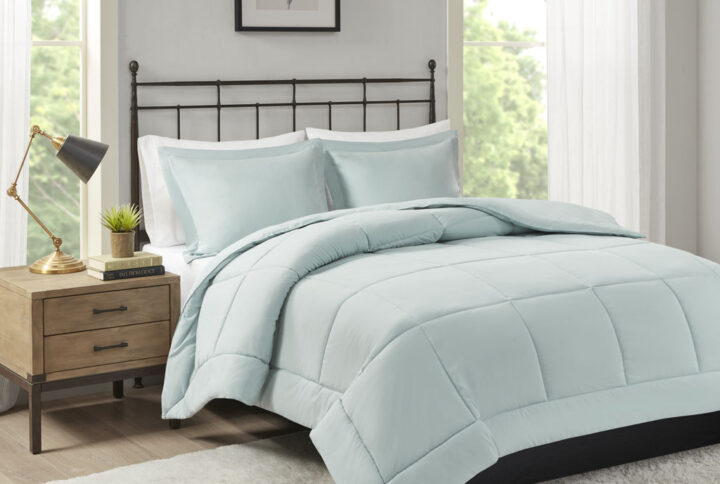 Update your space with the natural style of Madison Park’s Sarasota Microcell Down Alternative Comforter Mini Set. This microcell comforter is extremely soft and presents a simple design for a casual update. Matching shams complete the bedding set. The down alternative filling provides extra warmth and comfort