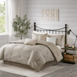 The Madison Park Walter 7 Piece Printed Seersucker Comforter Set Offers A Chic Modern Update To Your Bedroom. This Taupe Comforter Set Features A Pieced