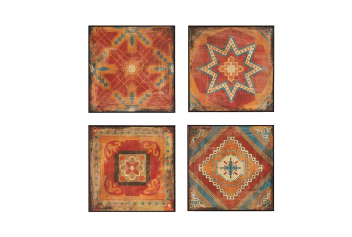 Add flair with this Moroccan Tile 4-piece Framed Art Set which incorporates bold and spice colors that will warm any wall of your home. This 4 piece set is printed on paper