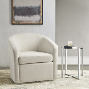 Curl up with a good book and relax in the Martha Stewart Amber Swivel Chair. Upholstered in a soft ivory fabric