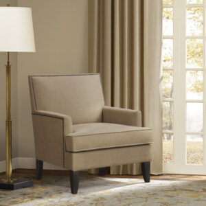 The Madison Park Colton Track Arm Club Chair brings a simple and sharp update to your home decor. This accent club chair features a sleek design with track arms and a nailhead trim along the back and sides