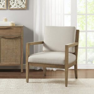 Bring timeless design and transitional styling to your home with the Madison Park Tage Accent Armchair. Made with a sturdy solid wood frame in a reclaimed grey finish