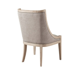 this chair is simple in design yet elegant in every way to complete the farmhouse lifestyle.  Showcasing a curved upholstered back cushion