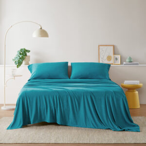 The all season jersey knit cotton blend sheet set is as comfortable as sleeping on your favorite tee. Unlike woven sheet set