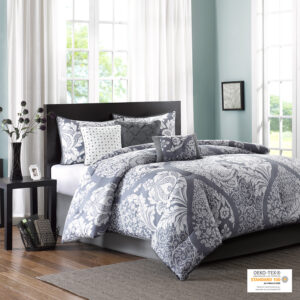 The Madison Park Vienna 7 Piece Cotton Printed Comforter Set offers an eye-catching update to your bedroom decor. A beautifully intricate damask pattern is flaunted across the comforter and shams