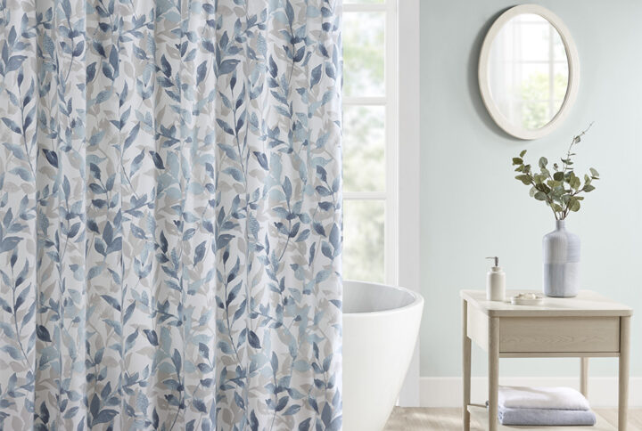 Our Madison Park Essentials Sofia Botanical Printed Shower Curtain provides the perfect soft and fresh update to any bathroom decor. This shower curtain features a multi blue hued botanical print on a crisp white ground