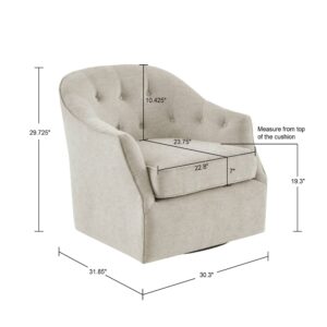 this swivel chair features a curved button-tufted back that creates a charming and elegant design. The high-density foam filling and solid wood frame provide exceptional comfort and support