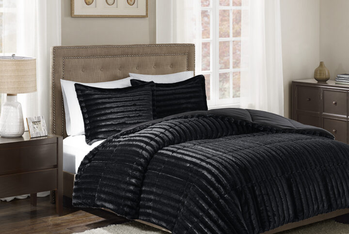 Add glamor and style to your home with the Madison Park Duke faux fur comforter set. Made from a super soft faux fur