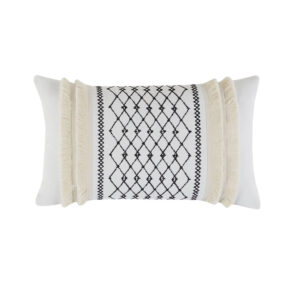 The INK+IVY Bea Embroidered Cotton Oblong Pillow with Tassels brings a charming look to your home decor. Made from 100% cotton canvas