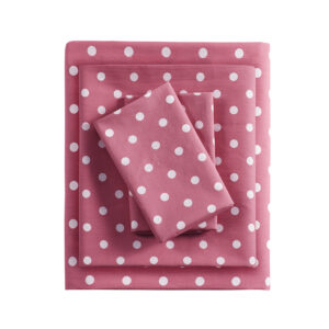 this cotton sheet set showcases a polka dot print for a fun and casual look. These sheets are also OEKO-TEX certified