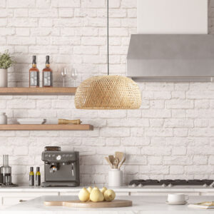 The INK+IVY Astrid Bowl Shaped Bamboo Pendant combines natural and modern styles to create an elevated artistic design. This hanging pendant features a bamboo rattan shade around a glass bowl shade