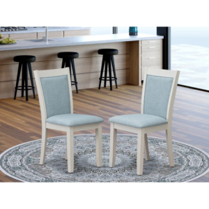 MZC0T15 Dining Room Chairs Set of 2 - Baby Blue Linen Fabric Seat and High Chair Back -Wire Brushed Linen White Finish (SET OF 2) From East West Furniture