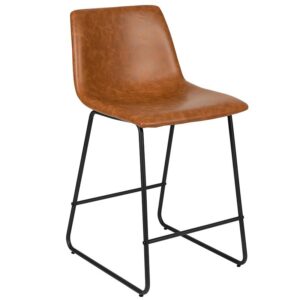 24 Inch LeatherSoft Counter Height Barstools in Light Brown