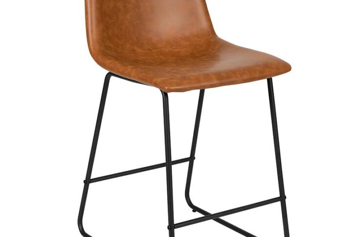 24 Inch LeatherSoft Counter Height Barstools in Light Brown