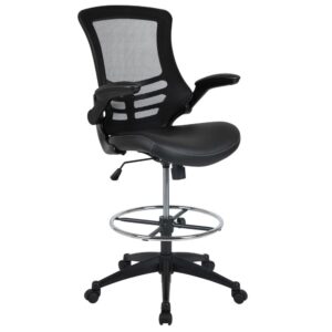 Mid-Back Black Mesh Ergonomic Drafting Chair with LeatherSoft Seat From Flash Furniture