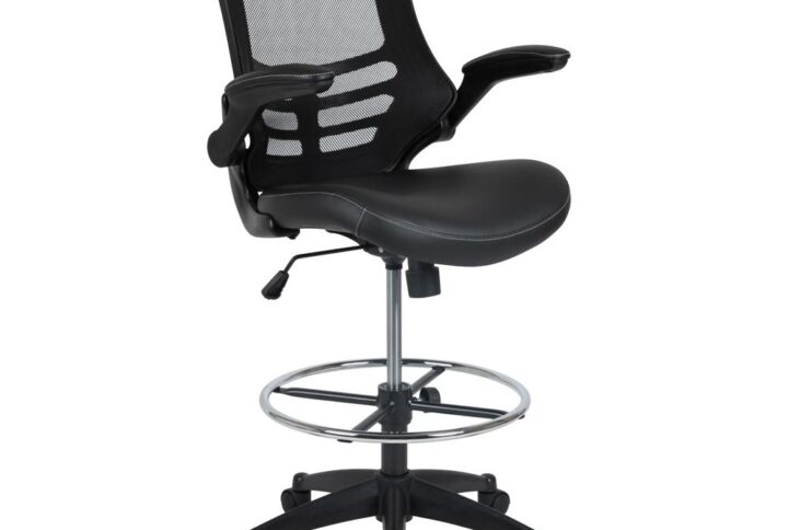 Mid-Back Black Mesh Ergonomic Drafting Chair with LeatherSoft Seat From Flash Furniture